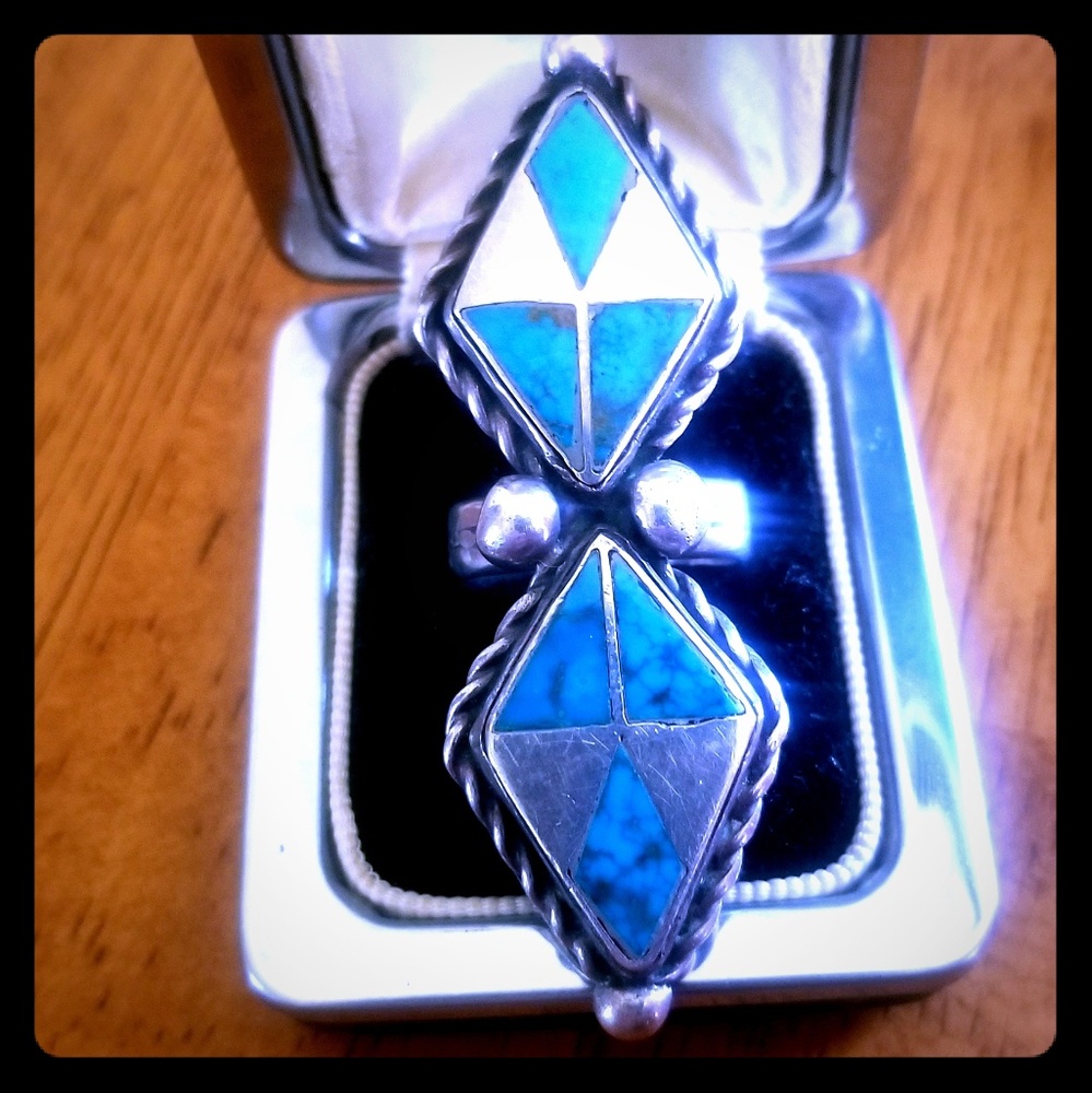 Vintage double diamond shape silver Navajo ring